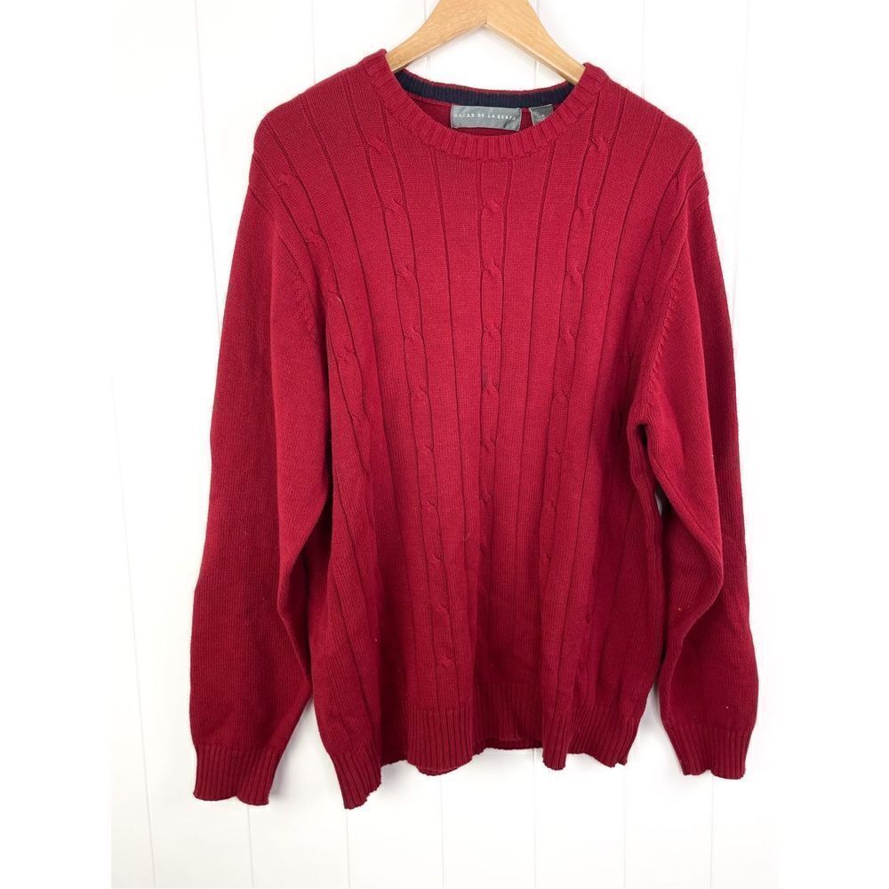 Oscar de la Renta Red Cotton Sweater High Quality Mens L
